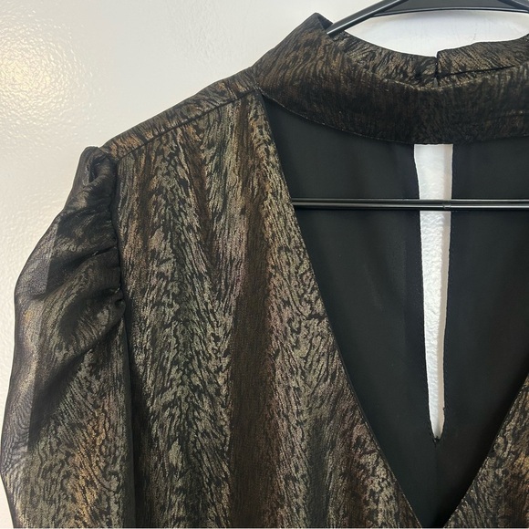 Walter Baker Faulk Puff Bronze Metallic Ruched Peplum Top Size - Picture 5 of 13